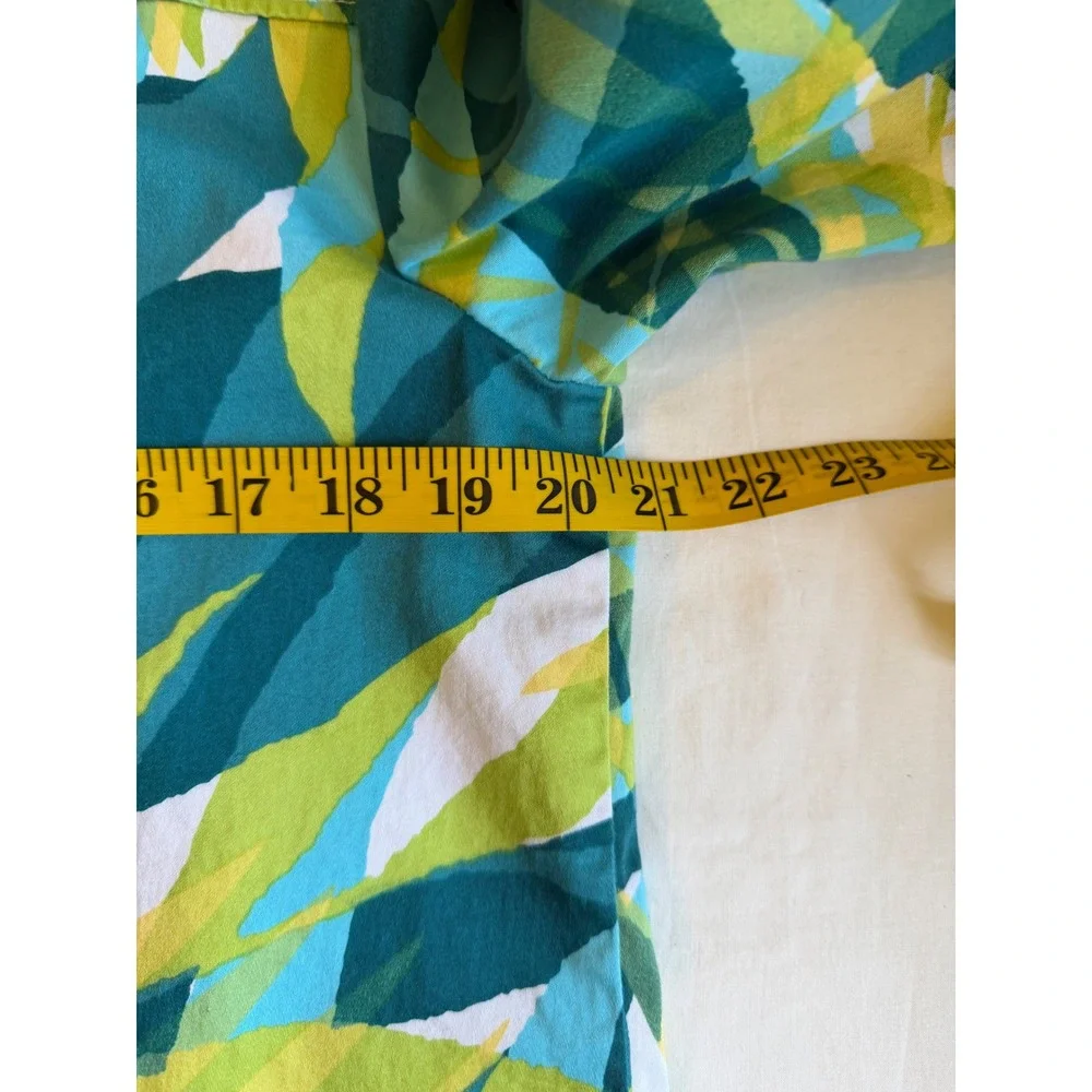 Tribal Women Teal Green Tropical Palm Print Stretch Cotton Blazer Jacket Size 10